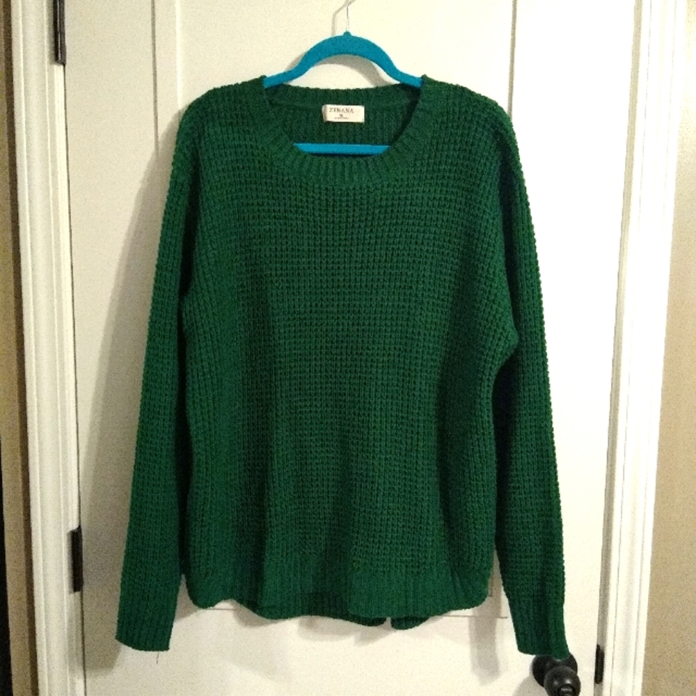 Kelly green knit sweater.